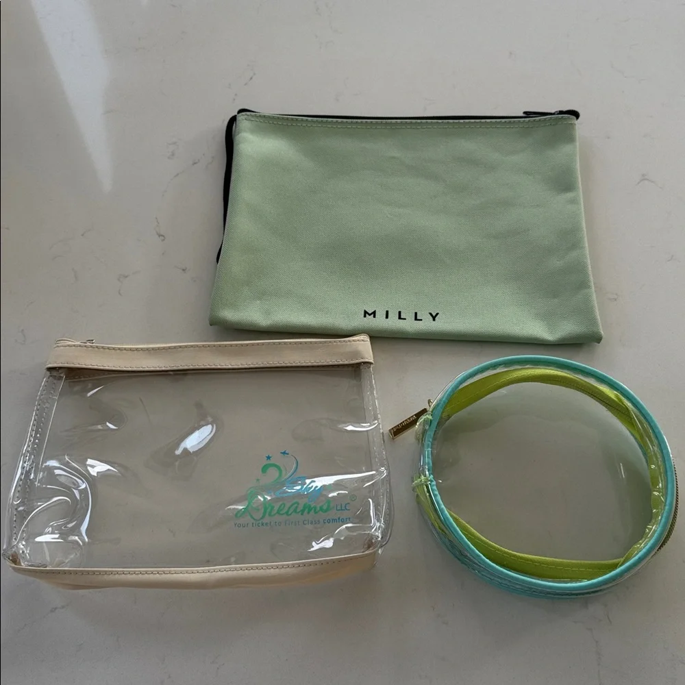 Beach Accessory Green and Clear Cosmetic Bag Set of 3 NWOT ✨